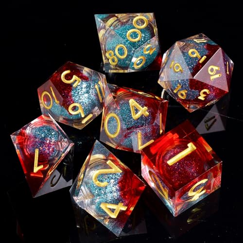 ORUZA 7 Stück Polyedrische Würfel Set Liquid Core Würfel D4 D6 D8 D10 D12 D20 D% DND Würfel für Dungeons and Dragons RPG MTG Pathfinder Rollenspiele Spielwürfel von ORUZA