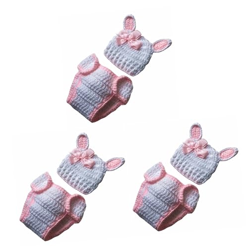 OSALADI 3 Sätze Baby-Accessoires neugeborene Fotokleidung Outfits für Babymädchen Häkelnadel Kinderkleidung Baby-Outfits häkeln neugeborene foto requisiten Hase einstellen Kaninchen-Anzug von OSALADI