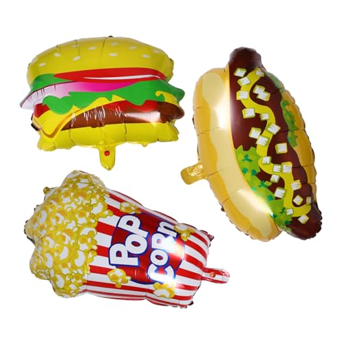 OSALADI 3 Stück Teiliges Party Dekorationsset mit Schnellen Aufblasbaren Langlebigen Lebensmittel Folienballons Realistische Popcorn Hotdog und Hamburger Motive für Kindergeburtstag von OSALADI