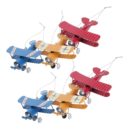 OSALADI 6 Stück Teiliges Vintage Flugzeug Modell aus Eisen Stabiles Retro Doppeldeckermodell Flugzeug in Gelb Rot Blau Dekorative Metall Flugzeugfigur für Kinderzimmer Büro und Sammler von OSALADI