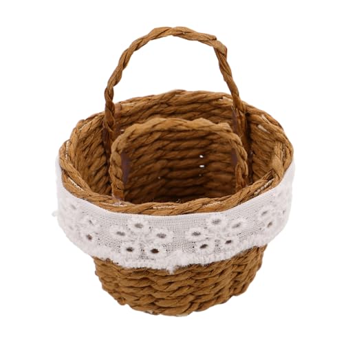 OSALADI Mini-Hand-blumenkorb Szenenkorb Geflochtene Körbe Für Puppenstuben Miniaturgewebte Korbdekoration Puppenminiaturhandwerkskorb Puppenhaus -szenenkorb Kaffee Polyester von OSALADI