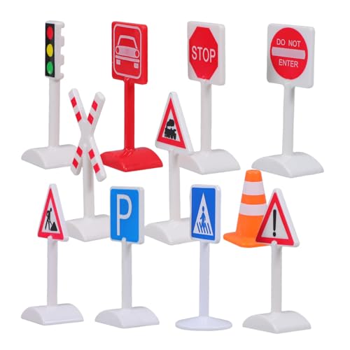 OSALADI Mini Verkehrszeichen Teilig mit Ampel Stoppschild Warn und Fußgängerzeichen Robuste Kinderspielzeug Verkehrssignal Lichter für Sandspielbahn und Modelleisenbahn von OSALADI