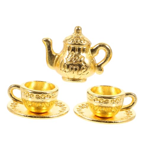 OSALADI Miniatur Metall Teeservice Set Mini und Tasse Goldfarbenes Puppenhaus Zubehör für DIY Mikro Landschaft Dekoration und Detailgestaltung für Puppenhaus Küche von OSALADI