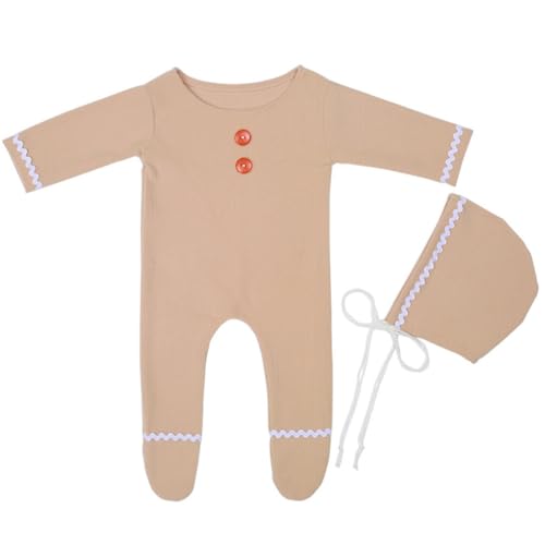 OSALADI Weihnachts-Baby-Outfit Strampler Für Neugeborene Lebkuchenmann Langarm-Overall Body Mit Hut Einteilige Kleidung Baby-Foto-Requisiten Für Kleinkinder von OSALADI