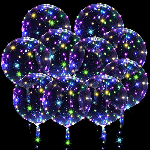 OSDUE 10 Pack Leuchtende Luftballons, 24 Zoll Valentinstag Bobo Luftballons mit 3m LED Lichterketten, Bobo Helium Ballons für Valentinstag, Hochzeit, Weihnachten, Geburtstag, Muttertag Dekoration von OSDUE