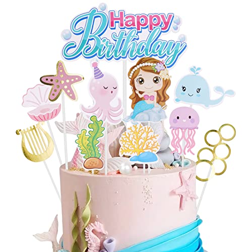 OSDUE 11 Stück Meerjungfrau Tortendeko Geburtstag Mädchen, Glitzer Meerjungfrau Torten Deko, Ocean Theme Kuchendekoration, für Mädchen Party Geburtstag Party Kuchen Dekoration Supplies OSDUE 11 Stück Meerjungfrau Tortendeko Geburtstag Mädchen, Glitzer Meerjungfrau Torten Deko, Ocean Theme Kuchendekoration, für Mädchen Party Geburtstag Party Kuchen Dekoration Supplies von OSDUE