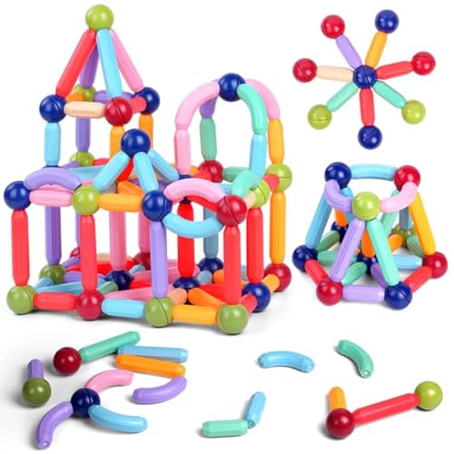 OSDUE 136 Teile Magnetic Building Sticks Set, Magnetische Bausteine, Magnetspielzeug Magneten Kinder, Montessori Spielzeug, Weihnachten Geburtstags Geschenk ab 3 4 5 6 7 8 Jahre Junge Mädchen (Farbe) von OSDUE