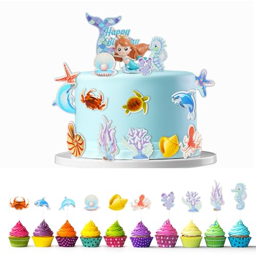 OSDUE 16 STK Kuchendekoration Meerjungfrau, Meerjungfrau Cake Topper, Tortendeko Mädchen Meerjungfrau, Glitzer Meerjungfrau Torten Deko, Ocean Theme Kuchendekoration, für Babyparty, Geburtstagszubehör OSDUE 16 STK Kuchendekoration Meerjungfrau, Meerjungfrau Cake Topper, Tortendeko Mädchen Meerjungfrau, Glitzer Meerjungfrau Torten Deko, Ocean Theme Kuchendekoration, für Babyparty, Geburtstagszubehör von OSDUE
