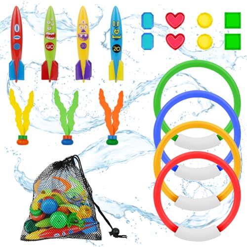 OSDUE Tauchringe für Kinder, Tauchen Spielzeug Unterwasser Tauchringe Stöcke Algenspielzeug Tauchtorpedo zum Schwimmen Poolparty Geschenk für Kinder Jungen Mädchen mit 1*Tasche OSDUE Tauchringe für Kinder, Tauchen Spielzeug Unterwasser Tauchringe Stöcke Algenspielzeug Tauchtorpedo zum Schwimmen Poolparty Geschenk für Kinder Jungen Mädchen mit 1*Tasche von OSDUE