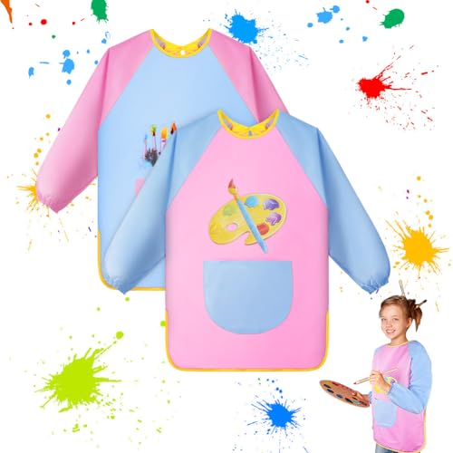 OSDUE 2 Stück Malschürze für Kinder, Kinderschürze mit Taschen, Malkittel Kinder, Bastelschürze Kinder, Wasserdicht Kinder Malkittel für Schule Kunst Malerei, Kochen, Laboraktivität, Junge/Mädche OSDUE 2 Stück Malschürze für Kinder, Kinderschürze mit Taschen, Malkittel Kinder, Bastelschürze Kinder, Wasserdicht Kinder Malkittel für Schule Kunst Malerei, Kochen, Laboraktivität, Junge/Mädche von OSDUE