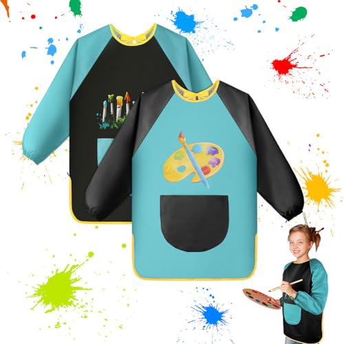 OSDUE 2 Stück Malschürze für Kinder, Kinderschürze mit Taschen, Malkittel Kinder, Bastelschürze Kinder, Wasserdicht Kinder Malkittel für Schule Kunst Malerei, Kochen, Laboraktivität, Junge/Mädche OSDUE 2 Stück Malschürze für Kinder, Kinderschürze mit Taschen, Malkittel Kinder, Bastelschürze Kinder, Wasserdicht Kinder Malkittel für Schule Kunst Malerei, Kochen, Laboraktivität, Junge/Mädche von OSDUE