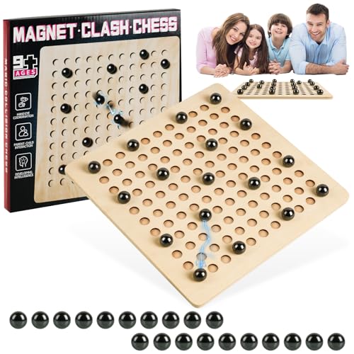 OSDUE 20 Pcs Magnetisches Schachspiel, Tisch Magnetspiel, Schach-Set, Magnetisches Stein-Brettspiel, Kampfschach Mit Magnetisch, Magnetisches Steine, Magnet Schachbrett aus Holz für Familien und Party von OSDUE