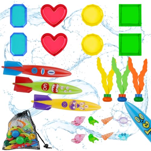 OSDUE Tauchringe für Kinder, Tauchen Spielzeug Unterwasser Tauchringe, Stöcke Algenspielzeug Tauchtorpedo zum Schwimmen Poolparty Geschenk für Kinder Jungen Mädchen mit 1*Tasche OSDUE Tauchringe für Kinder, Tauchen Spielzeug Unterwasser Tauchringe, Stöcke Algenspielzeug Tauchtorpedo zum Schwimmen Poolparty Geschenk für Kinder Jungen Mädchen mit 1*Tasche von OSDUE