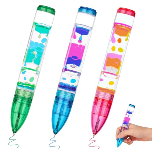 OSDUE 3 Stück Liquid Motion Bubbler Spielzeug Stifte Fidget Toy Flüssigkeitsbewegungsstift Bunte Fidget-Spielzeug-Stifte Flüssig-Timer-Stifte Liquid Timer Pen Sensory Anti-Stress für Kinder Erwachsene von OSDUE