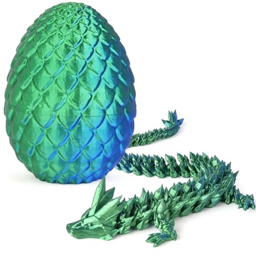 OSDUE 3D-Gedruckter Drache im Ei, 3D Gedrucktes Drachenei, Dragon Egg, Drache Spielzeug,Bewegliche Gelenke Drache mit Ei, Realistische Beweglicher Drachen Figuren, Überraschung Easter Wohnkultur,Grün von OSDUE