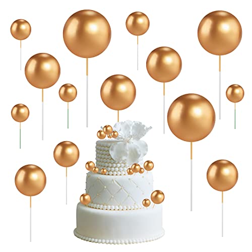 OSDUE 40 Stück Kuchen-Dekoration Goldene Kugeln, Perlenkugel Kuchen Cupcake Topper, Kugel Kuchen Picks, für Mädchen Kind Frauen Geburtstag Baby Dusche Hochzeitstag Party von OSDUE