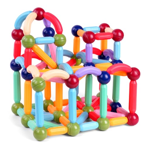 OSDUE 48 Teile Magnetic Building Sticks Set, Magnetische Bausteine, Magnetspielzeug Magneten Kinder, Montessori Spielzeug, Weihnachten Geburtstags Geschenk ab 3 4 5 6 7 8 Jahre Junge Mädchen (Farbe) von OSDUE