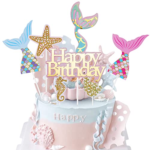 OSDUE 6 Stück Meerjungfrau Tortendeko Geburtstag Mädchen, Glitzer Meerjungfrau Torten Deko, Ocean Theme Kuchendekoration, für Mädchen Party Geburtstag Party Kuchen Dekoration Supplies OSDUE 6 Stück Meerjungfrau Tortendeko Geburtstag Mädchen, Glitzer Meerjungfrau Torten Deko, Ocean Theme Kuchendekoration, für Mädchen Party Geburtstag Party Kuchen Dekoration Supplies von OSDUE