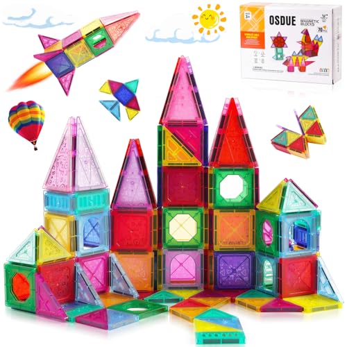 OSDUE 70 Teile Magnetische Bausteine Spielzeug, Magnetspielzeug Magneten Kinder, Montessori Spielzeug Teilen, Weihnachten Geburtstags Geschenk ab 3 4 5 6 7 8 Jahre Junge Mädchen (Farbe) von OSDUE