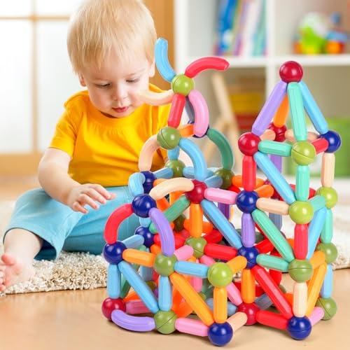 OSDUE 72 Teile Magnetic Building Sticks Set, Magnetische Bausteine, Magnetspielzeug Magneten Kinder, Montessori Spielzeug, Weihnachten Geburtstags Geschenk ab 3 4 5 6 7 8 Jahre Junge Mädchen (Farbe) von OSDUE