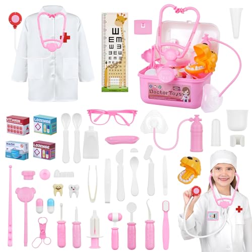 OSDUE Ärzte-Set für Kinder, 62Stk Arztkoffer Kinder ab 3 Jahre, Zahnarzt Spielzeug Set für Kinder, Medizinisches Spielzeug Rollenspiel Set, mit Zubehör Stethoskop, Spritze, Arztkittel, Doktorkoffer OSDUE Ärzte-Set für Kinder, 62Stk Arztkoffer Kinder ab 3 Jahre, Zahnarzt Spielzeug Set für Kinder, Medizinisches Spielzeug Rollenspiel Set, mit Zubehör Stethoskop, Spritze, Arztkittel, Doktorkoffer von OSDUE