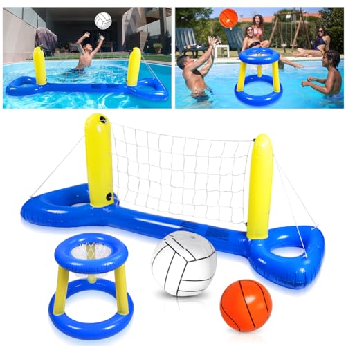 OSDUE Aufblasbare Pool Float Set,Aufblasbares Pool Volleyball Set,Volleyball Basketball Hoops Pool Float Set,Sommer Aufblasbare Wasserspiele,Basketball und Volleyball im Wasser,Wassersport Spielset von OSDUE