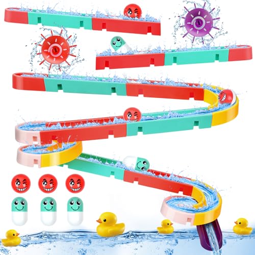 OSDUE Badewannenspielzeug, Badespielzeug Wasserspielzeug Kinder, Badespielzeug mit Kugelbahn und Saugnapf Spielzeug, Badewannen Spielzeug Geschenk für Kinder ab 3 4 5 6 Jahre von OSDUE