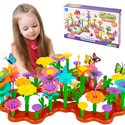 OSDUE Flower Garden Building Toy Set, Flower Building Blocks Set, Blumengarten Spielzeug, Stapelspiel für Kleinkinder, DIY Bouquet Sets Geschenkidee, Kinder 3 Jährige (144PCS) von OSDUE