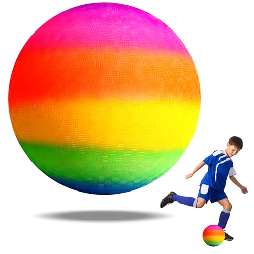 OSDUE Bouncy Kickball, PVC Kinder Spielball, Mehrfarbig Regenbogen Ball Rainbow PVC Soft Ball für Kinder Fußball Softball Kickball für Drinnen und Draußen - ohne luftpumpe geliefert Wird (8,6 Zoll) von OSDUE