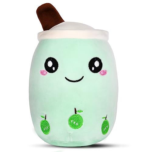 OSDUE Bubble Tea Plüschkissen, Bubble Tea Kuscheltier, 24CM Boba Kuscheltier Milchtee Teetasse Kissen, Bubble Tea Kissen, Bubble Pearl Milk Tea Kuschelkissen Kinder (Grün) von OSDUE