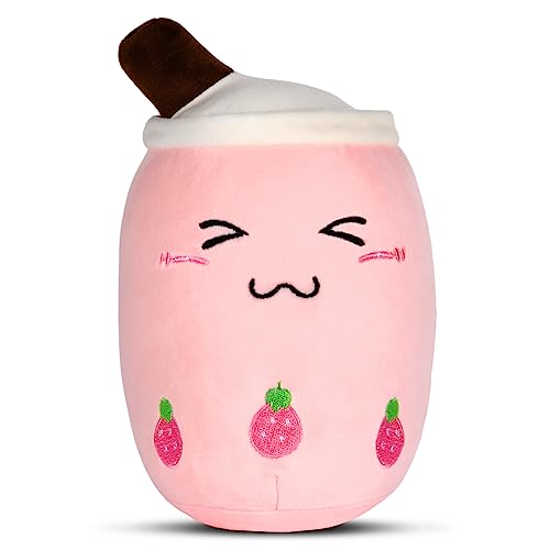 OSDUE Bubble Tea Plüschkissen, Bubble Tea Kuscheltier, 24CM Boba Kuscheltier Milchtee Teetasse Kissen, Bubble Tea Kissen, Bubble Pearl Milk Tea Kuschelkissen Kinder (Rosa A) von OSDUE