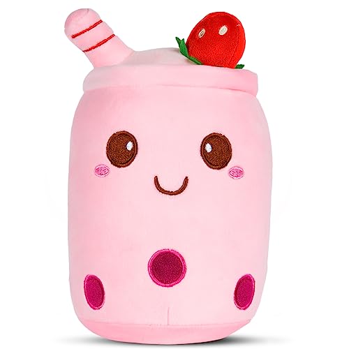 OSDUE Bubble Tea Kuscheltier, 24CM Boba Kuscheltier Milchtee Teetasse Kissen, Bubble Tea Kissen, Bubble Pearl Milk Tea Kuschelkissen Geburtstagsgeschenk Für Kinder Mädchen, Muttertagsgeschenk für Mama von OSDUE