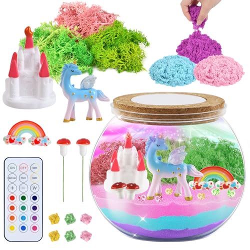 OSDUE Einhorn-Geschenke für Mädchen, Einhorn Terrarium Set für Kinder, DIY Einhorn Spielzeug für Mädchen, Weihnachten Bastelset für Kinder mit Nachtlicht Lampe für Mädchen Alter 4-12 Junge und Mädchen von OSDUE