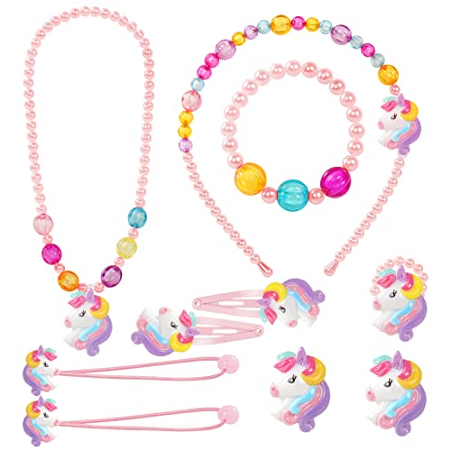 OSDUE Einhorn Schmuckset Mädchen, Einhorn Kinderschmuck Enthalten Halskette, Ringe, Armbänder, Ohrring, Schmuck Set für Party Dress Up Geschenk (10 Stück) von OSDUE
