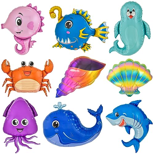 OSDUE Folienballon Meerestiere, 9 Stück Luftballons Tiere, Tierkopf Riesenballon, Kinder Geburtstag Party Deko Hai, Wal, Laternenfisch Owen, Oktopus Davy, Seelöwe Diff, Seepferdchen, Krabbe OSDUE Folienballon Meerestiere, 9 Stück Luftballons Tiere, Tierkopf Riesenballon, Kinder Geburtstag Party Deko Hai, Wal, Laternenfisch Owen, Oktopus Davy, Seelöwe Diff, Seepferdchen, Krabbe von OSDUE