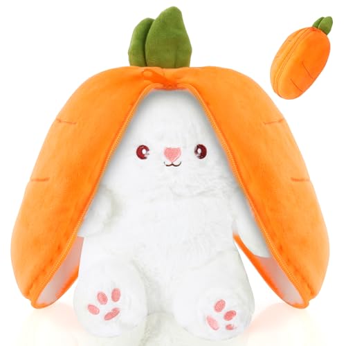 OSDUE Hasen Verstecken Flip Plüsch Spielzeug, Plüschtier Hase Stofftier, Erdbeeren Karotten Mit Reißverschluss, Geburtstagsgeschenk für Jungen, Mädchen, Kinder (33cm Orange) von OSDUE