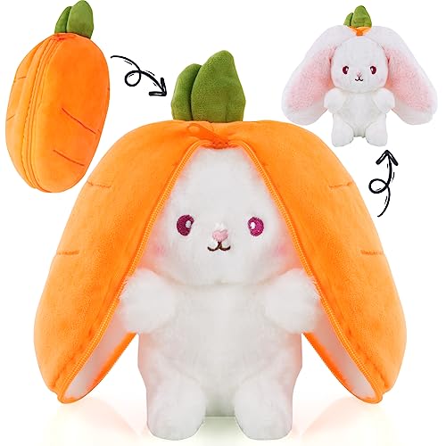 OSDUE Hasen Verstecken, Flip Plüsch Spielzeug, Plüschtier Hase, Hase Stofftier, Erdbeeren Karotten Hase mit Reißverschluss, Geburtstagsgeschenk für Jungen, Mädchen, Kinder(23cm Orange) von OSDUE