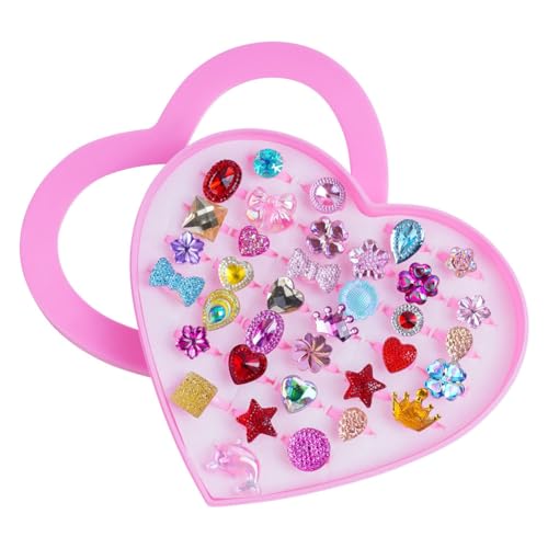 OSDUE Kinderringe Mädchen, 36 Stück Einstellbare Ringe Kinder, Keine Vervielfältigung, Mädchen Ringe Set, Ringe Kindergeburtstag Kinderringe Mädchen für Baby Teenager Partybevorzugung Spielschmuck von OSDUE