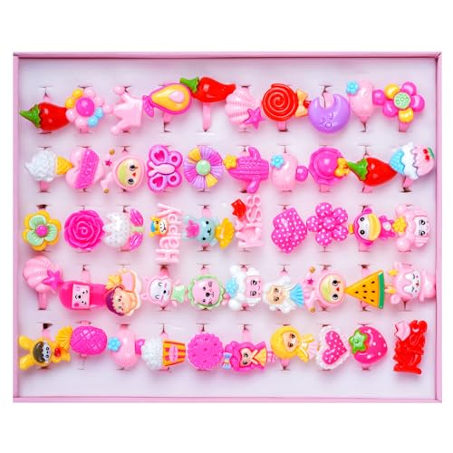OSDUE Kinderringe Mädchen, 50 Stück Einstellbare Ringe Kinder, Keine Vervielfältigung, Mädchen Ringe Set, Ringe Kindergeburtstag Kinderringe Mädchen für Baby Teenager Partybevorzugung Spielschmuck von OSDUE