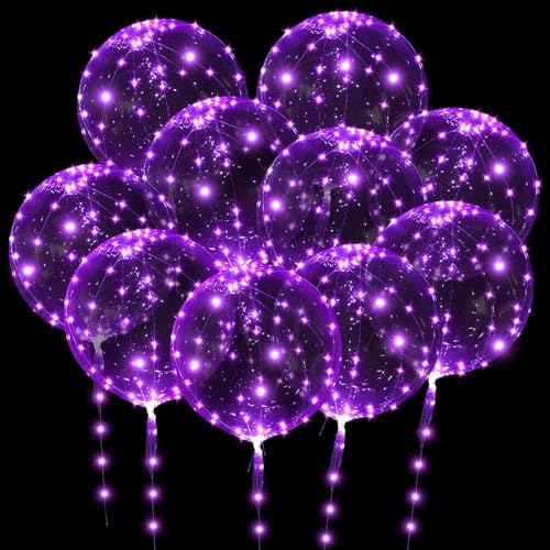 OSDUE Leuchtende Luftballons, 10 Stück 24 Zoll Bobo Ballons mit 3m Lichterketten, LED Luftballon für Valentinstag Hochzeit Geburtstag Weihnachten, Geburtstag, Muttertag Dekoration (Lila) von OSDUE