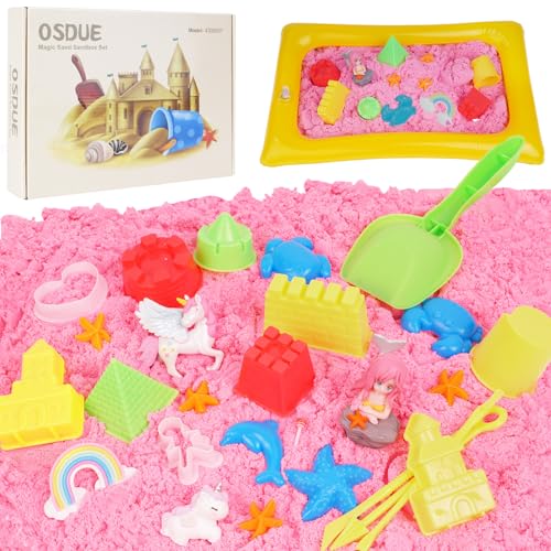 OSDUE Magic Sand Sandbox Set, Kinetischer Sand Spielzeug mit 1kg Knetsand, Sensorisch Sandspielzeug Zaubersand Geschenk Kinder, Einhorn Figure Strandspielzeug mit Sandform und Sandwerkzeug, Rosa OSDUE Magic Sand Sandbox Set, Kinetischer Sand Spielzeug mit 1kg Knetsand, Sensorisch Sandspielzeug Zaubersand Geschenk Kinder, Einhorn Figure Strandspielzeug mit Sandform und Sandwerkzeug, Rosa von OSDUE