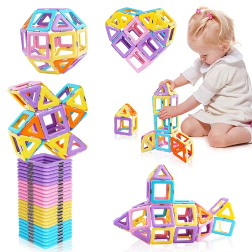 OSDUE Magnetische Bausteine, 40 Teile Magnetbausteine Tiles Magnetspielzeug Magnetspiel Magnet Spielzeug Kinder Lernspielzeug Montessori Spielzeug ab 3-7 8+ Jahre Mädchen Junge Geschenk von OSDUE