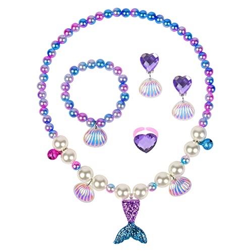 OSDUE Meerjungfrau Schmuckset Mädchen, Meerjungfrau Kinderschmuck Enthalten Halskette, Ringe, Armbänder, Ohrring, Kinderschmuck Set für Party Dress Up Geschenk (5 Stück) von OSDUE