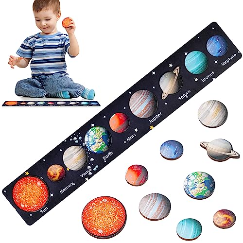 OSDUE Montessori Spielzeug für 3-jährige Jungen und Mädchen, Holz Sonnensystem Puzzle Spielzeug, Sonnensystem für Kinder von 3 bis 5 Jahren, Puzzle Brettspielzeug, Geschenk für 3- bis 6-Jährige(B) von OSDUE