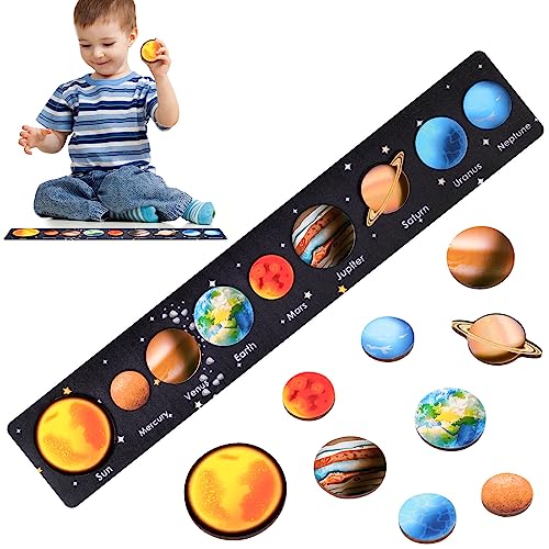 OSDUE Montessori Spielzeug für 3-jährige Jungen und Mädchen, Holz Sonnensystem Puzzle Spielzeug, Sonnensystem für Kinder von 3 bis 5 Jahren, Puzzle Brettspielzeug, Geschenk für 3- bis 6-Jährige(A) von OSDUE