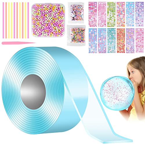 OSDUE Nano Tape Bubbles Kit, Magischer Kunststoff-Blasenballon, Doppelseitiges Klebeband DIY Craft Kit, für Kinder Mädchen Erwachsene Partygeschenke Geschenke Fidget Toy Craft (5cm-3M,Blau) von OSDUE