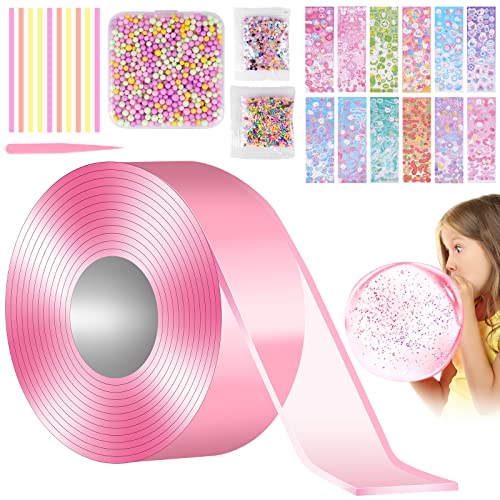 OSDUE Nano Tape Bubbles Kit, Magischer Kunststoff-Blasenballon, Doppelseitiges Klebeband DIY Craft Kit, für Kinder Mädchen Erwachsene Partygeschenke Geschenke Fidget Toy Craft (5cm-3M,Rosa) von OSDUE