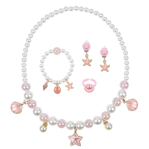 OSDUE Rosa Muschel Schmuckset Mädchen, Rosa Kristallschmuck, Rosa Muschel Kinderschmuck Enthalten Halskette, Ringe, Armbänder, Ohrring, Rosa Muschel Kinderschmuck Set für Party Dress Up Geschenk OSDUE Rosa Muschel Schmuckset Mädchen, Rosa Kristallschmuck, Rosa Muschel Kinderschmuck Enthalten Halskette, Ringe, Armbänder, Ohrring, Rosa Muschel Kinderschmuck Set für Party Dress Up Geschenk von OSDUE