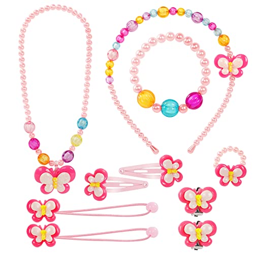OSDUE Schmetterling Schmuckset Mädchen, Schmetterling Kinderschmuck Enthalten Halskette, Ringe, Armbänder, Ohrring,Kinderschmuck Set für Party Dress Up Geschenk (10 Stück) von OSDUE