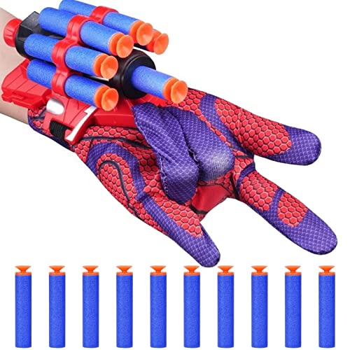 OSDUE Spider Hero Handschuhe, Held Launcher, Kinder Cosplay Handschuh Hero Launcher Handgelenk Spielzeug Set, für Kinder Jungen Kostüm Cosplay Geschenk -15 x Schwammpfeile von OSDUE